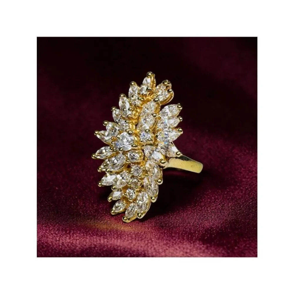 14K Gold Spray Ring size 8.5 Retro ca1970 Marquise Cluster Cocktail Ring 10.5g